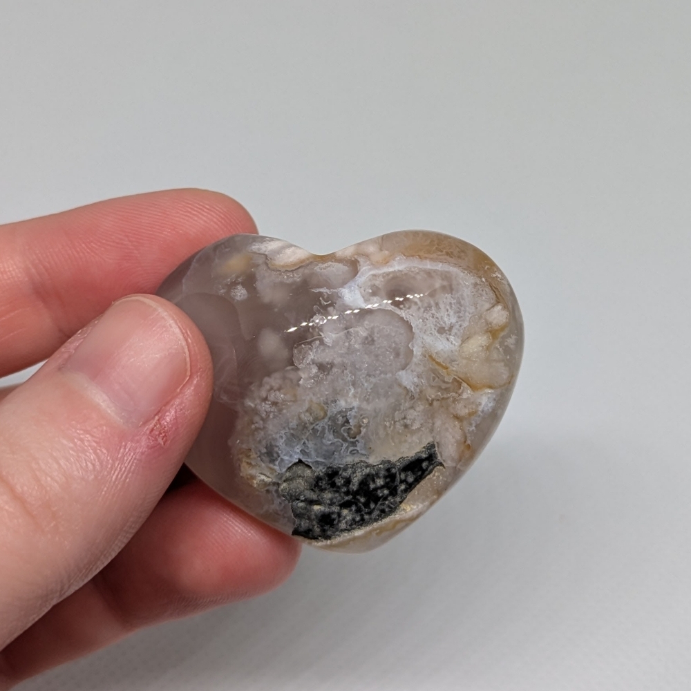 Flower Agate Crystal‎ Puffy Heart Carving -Genuine Pink Flower Agate - Picture 5 of 7